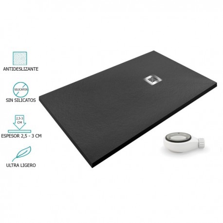 Base de Duche Preta AIRSTONE Ultraligeira Antiderrapante
