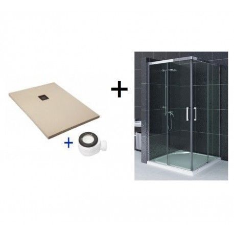 Base de Duche de resina cor grafite + Resguardo de Duche Angular Mod. SALADA 2 vidros fixos + 2 portas de correr